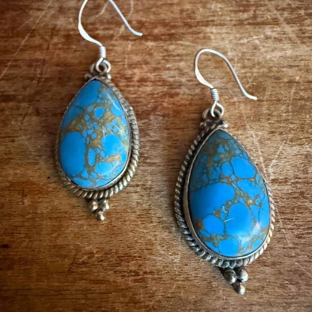 Artisan Silver and Turquoise Teardrop Earrings